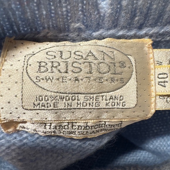 RARE Vtg Hand Embroidered Wedding Sweater 100%‎ Pure Wool Shetland Cottagecore - Picture 12 of 14